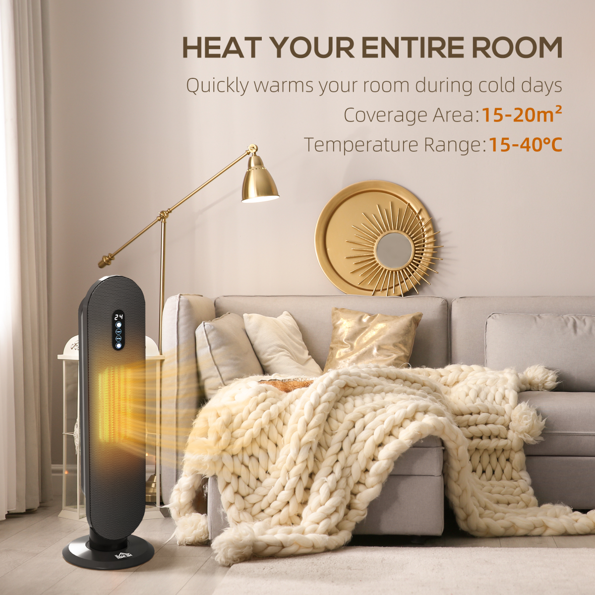 HOMCOM Ceramic Space Heater Tower Heater W/ 45° Oscillation