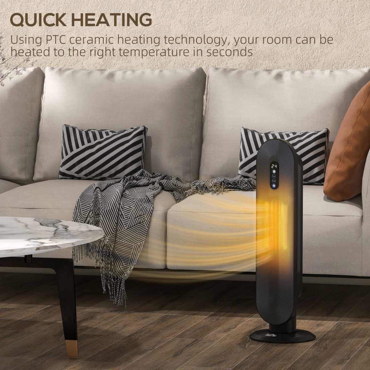 HOMCOM Ceramic Space Heater Tower Heater W/ 45° Oscillation