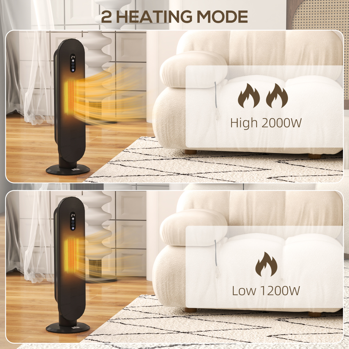 HOMCOM Ceramic Space Heater Tower Heater W/ 45° Oscillation