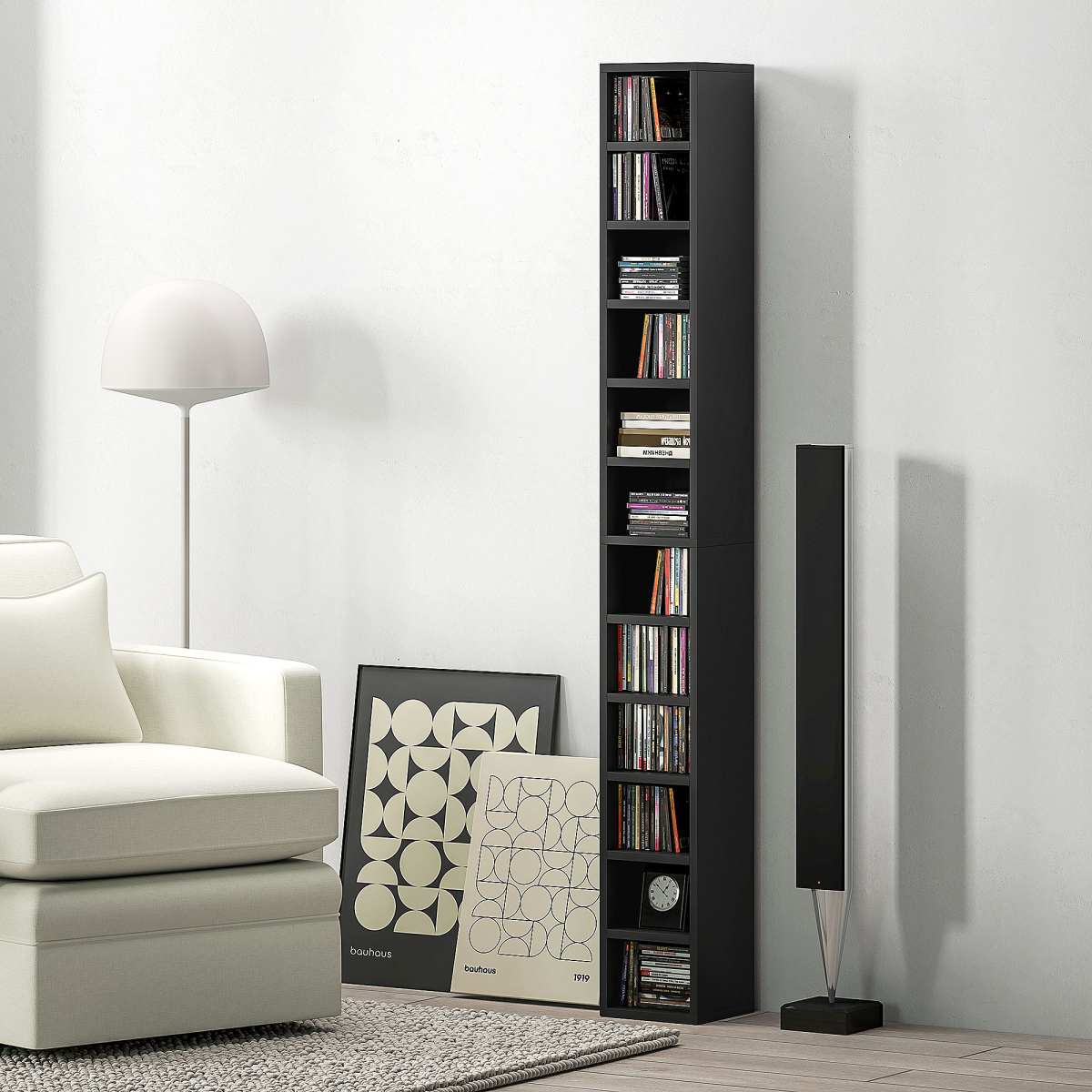 HOMCOM 204 CD Storage Tower Tall Bookcase Bookshelf with 12 Cubes
