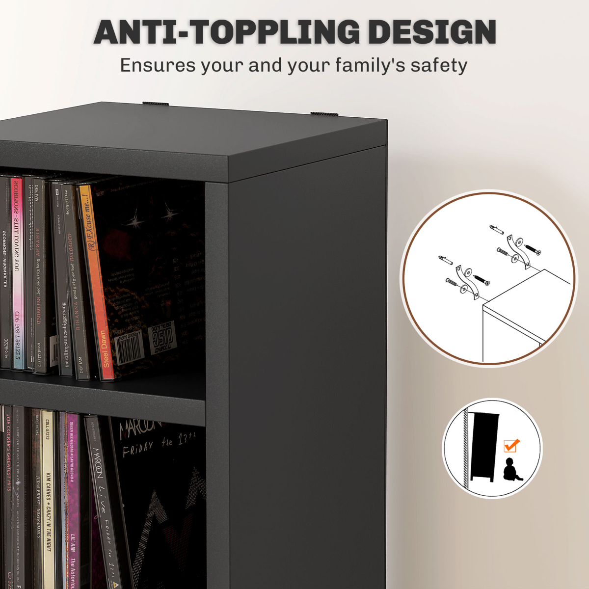 HOMCOM 204 CD Storage Tower Tall Bookcase Bookshelf with 12 Cubes