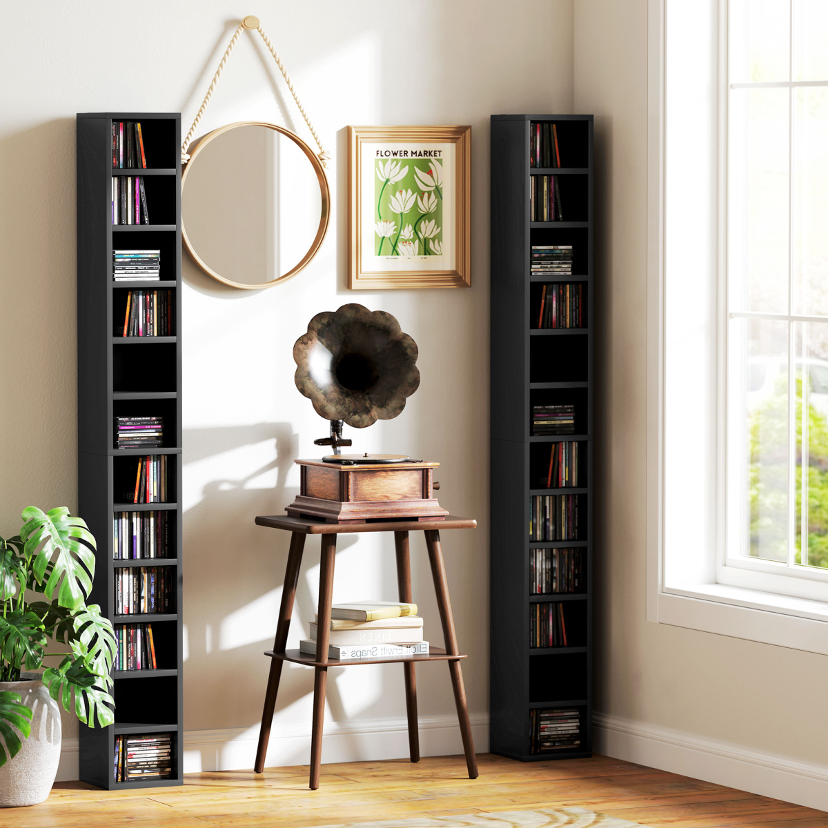 HOMCOM 204 CD Storage Tower Tall Bookcase Bookshelf with 12 Cubes