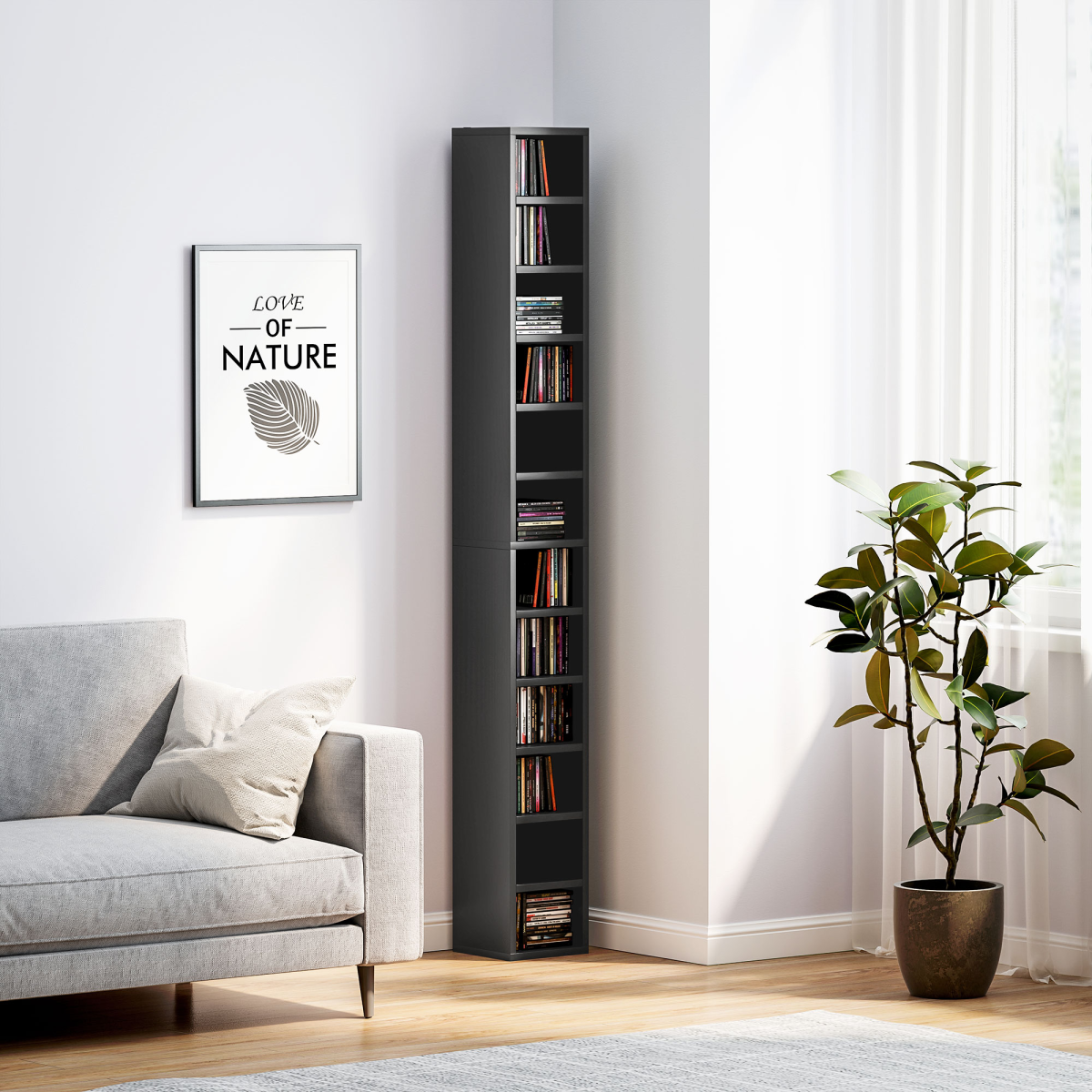 HOMCOM 204 CD Storage Tower Tall Bookcase Bookshelf with 12 Cubes