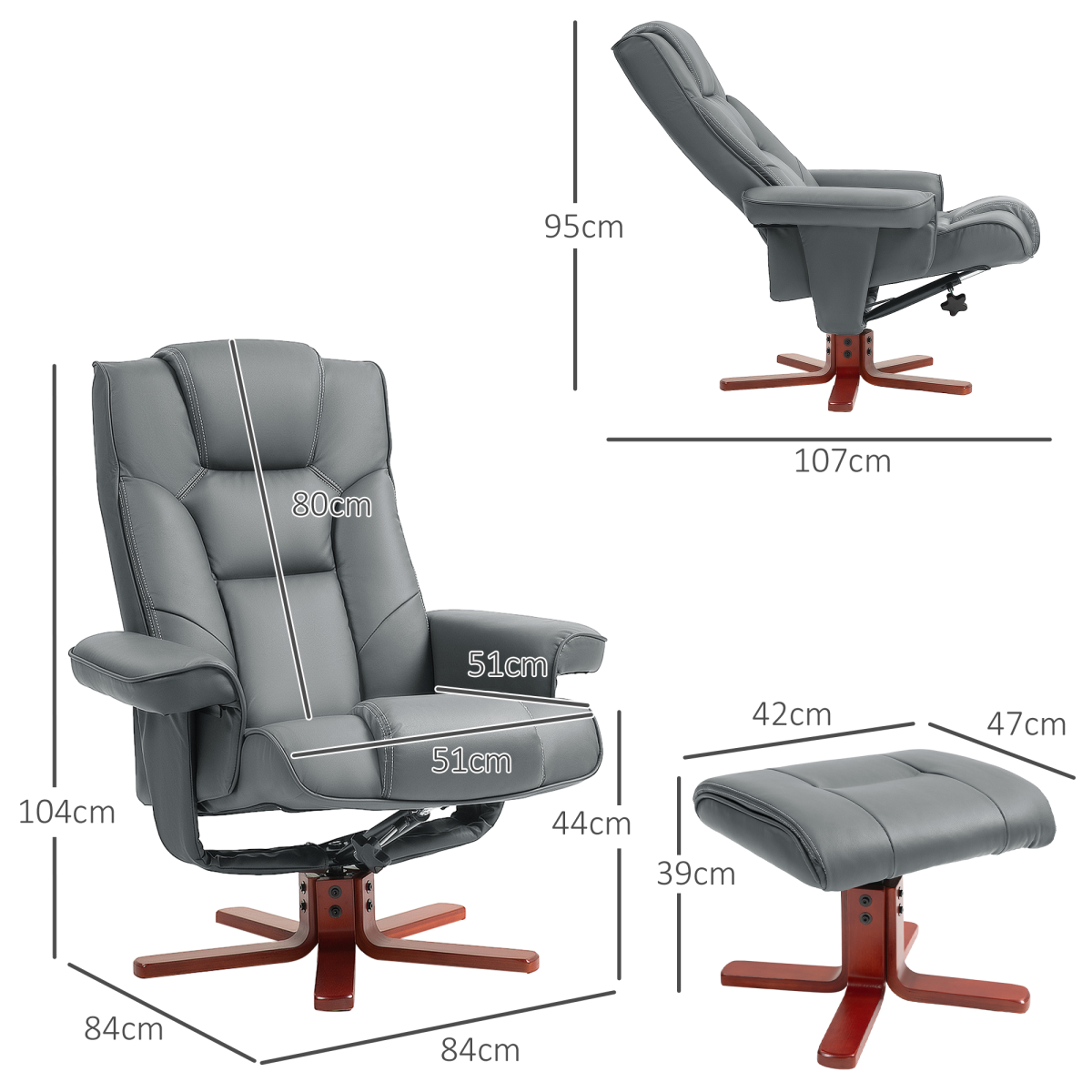 HOMCOM Reclining Armchair with Footstool and Adjustable Backrest