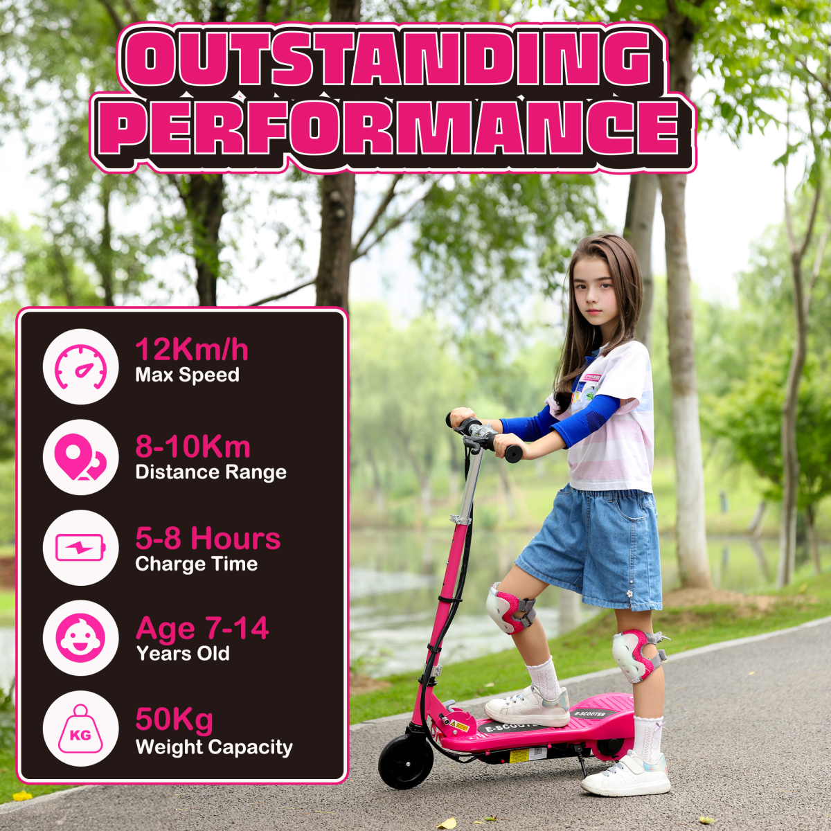 HOMCOM Folding Kids Electric Scooter for 7-14