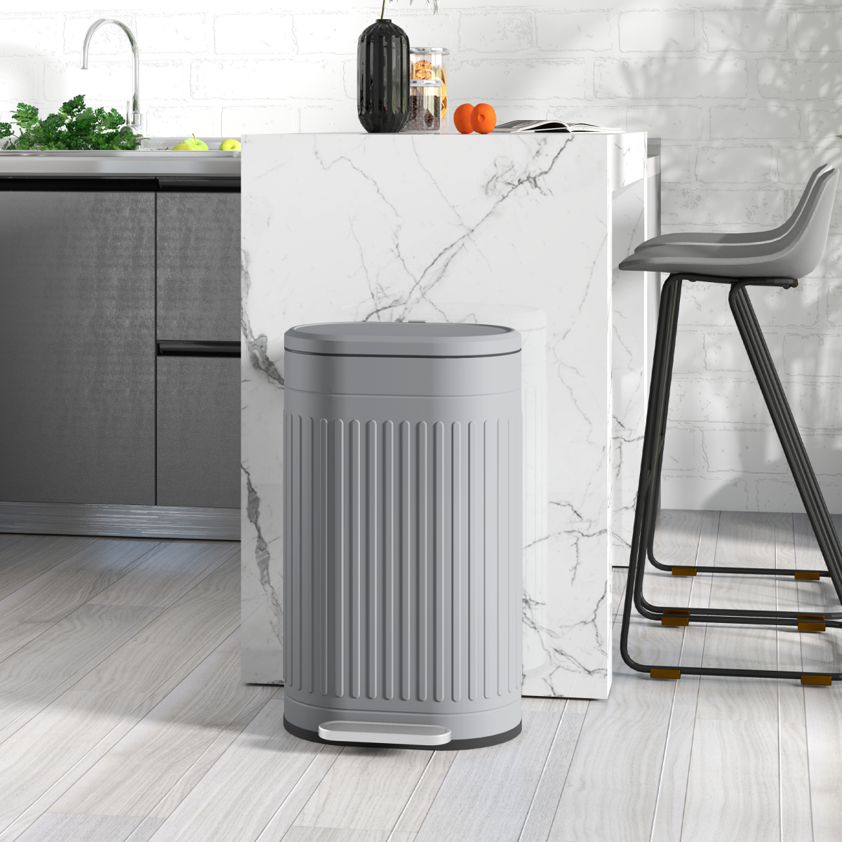 HOMCOM 20L Pedal Bin, Metal Kitchen Bin with Soft-close Lid