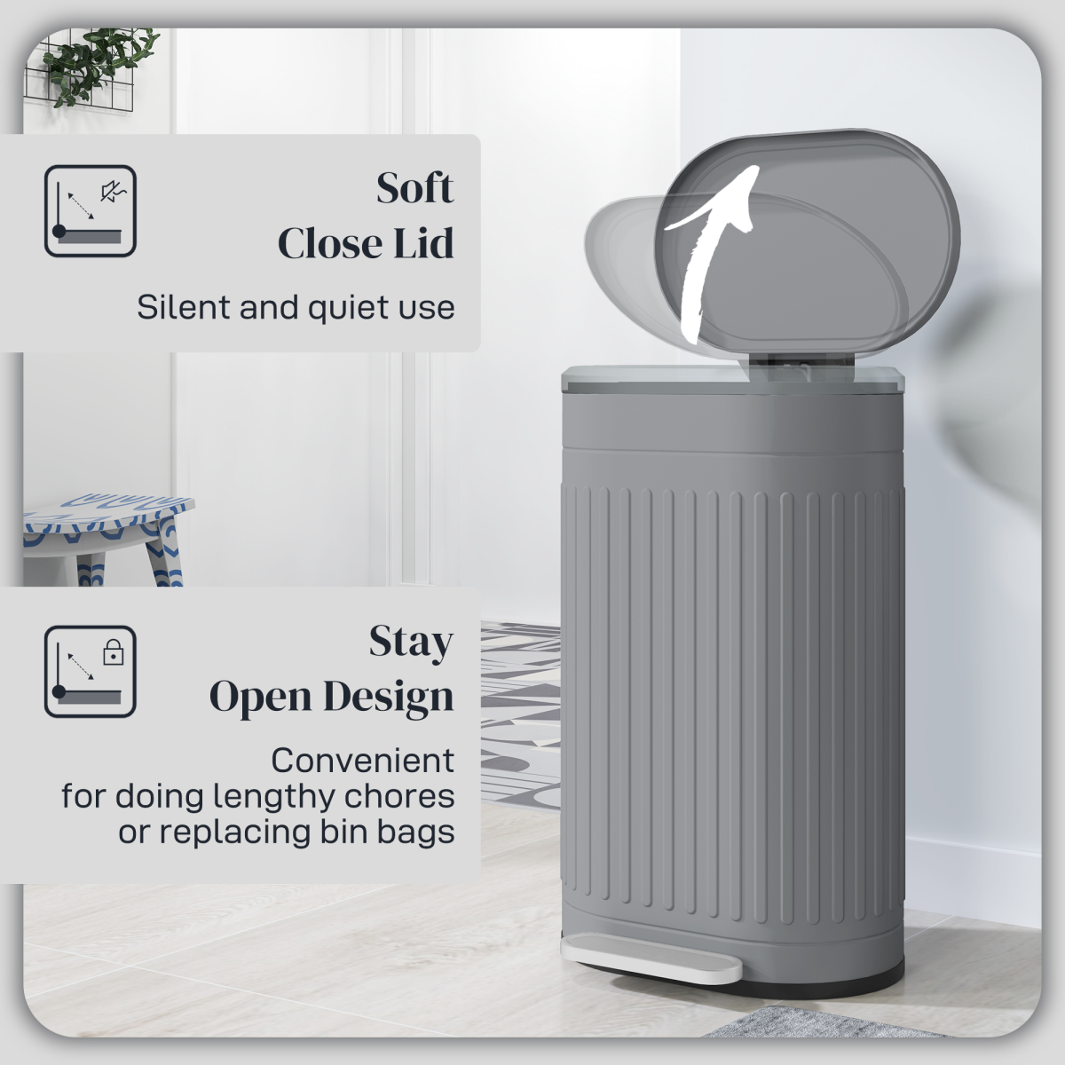 HOMCOM 20L Pedal Bin, Metal Kitchen Bin with Soft-close Lid