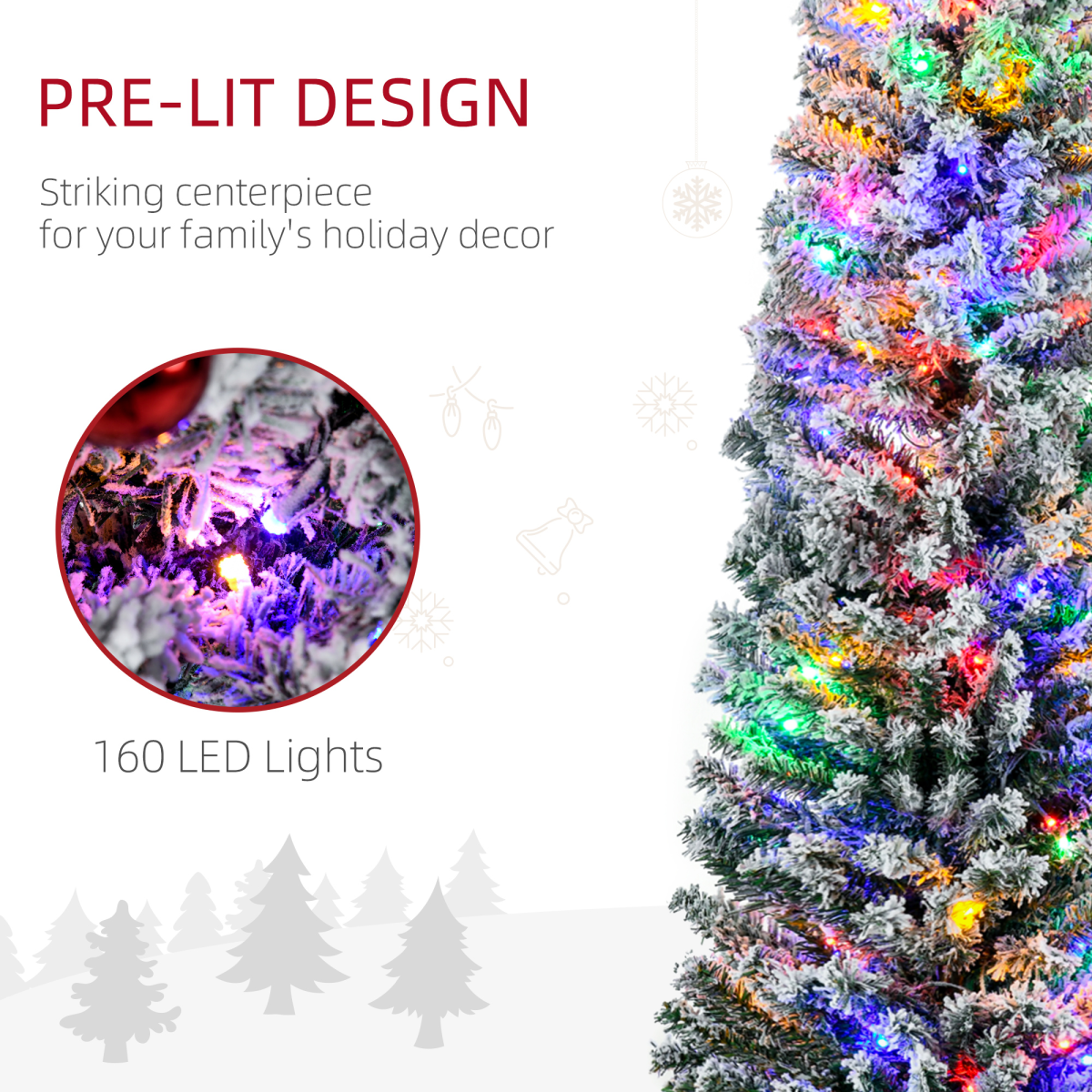HOMCOM 6' Artificial Christmas Tree with Flocked Tips, LED Lights, Decoration
