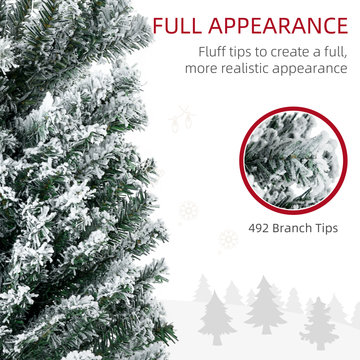 HOMCOM 6' Artificial Christmas Tree with Flocked Tips, LED Lights, Decoration