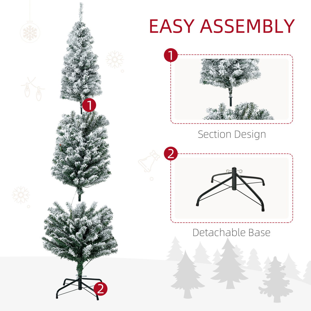 HOMCOM 6' Artificial Christmas Tree with Flocked Tips, LED Lights, Decoration