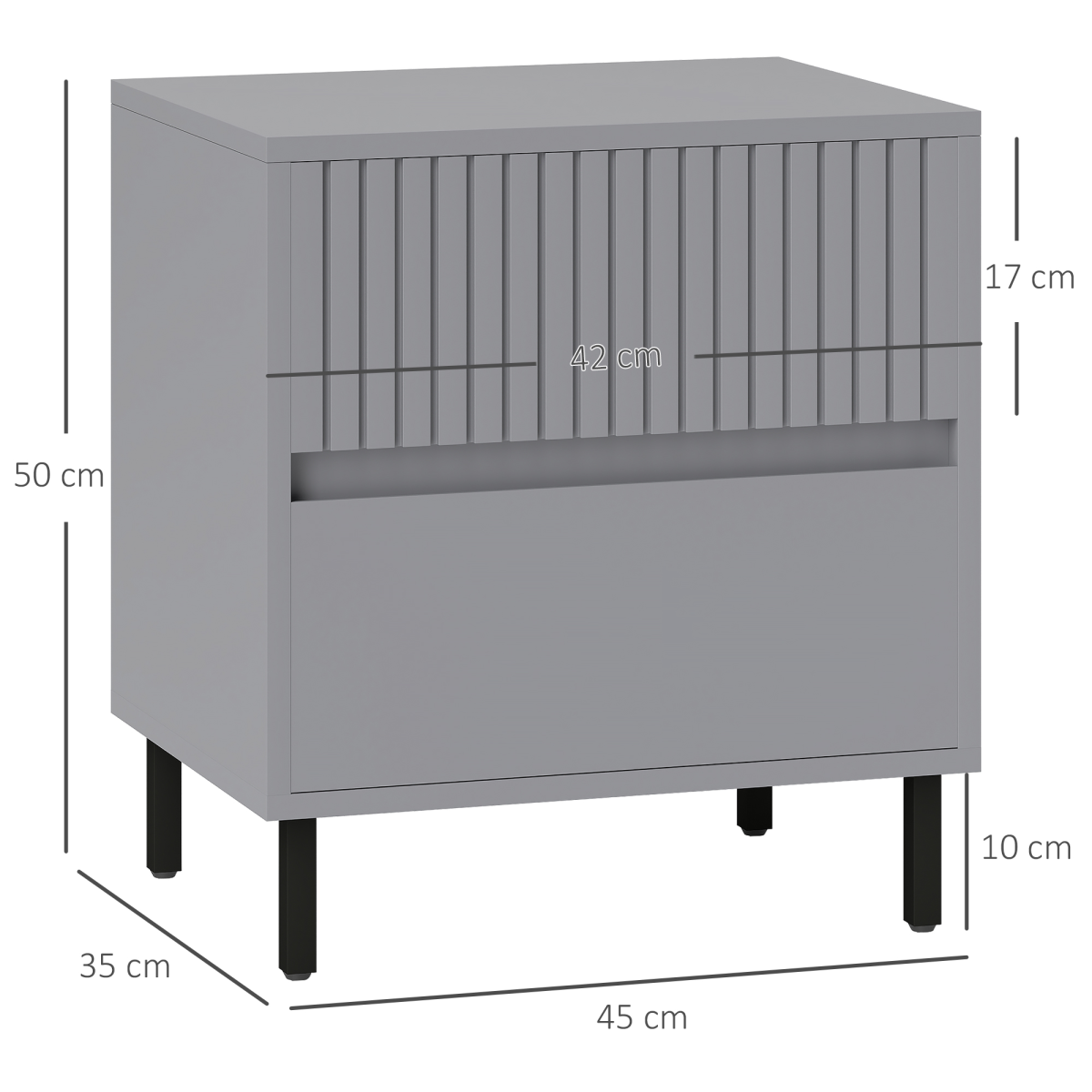 HOMCOM Bedside Table with 2 Drawers and Steel Legs for Bedroom