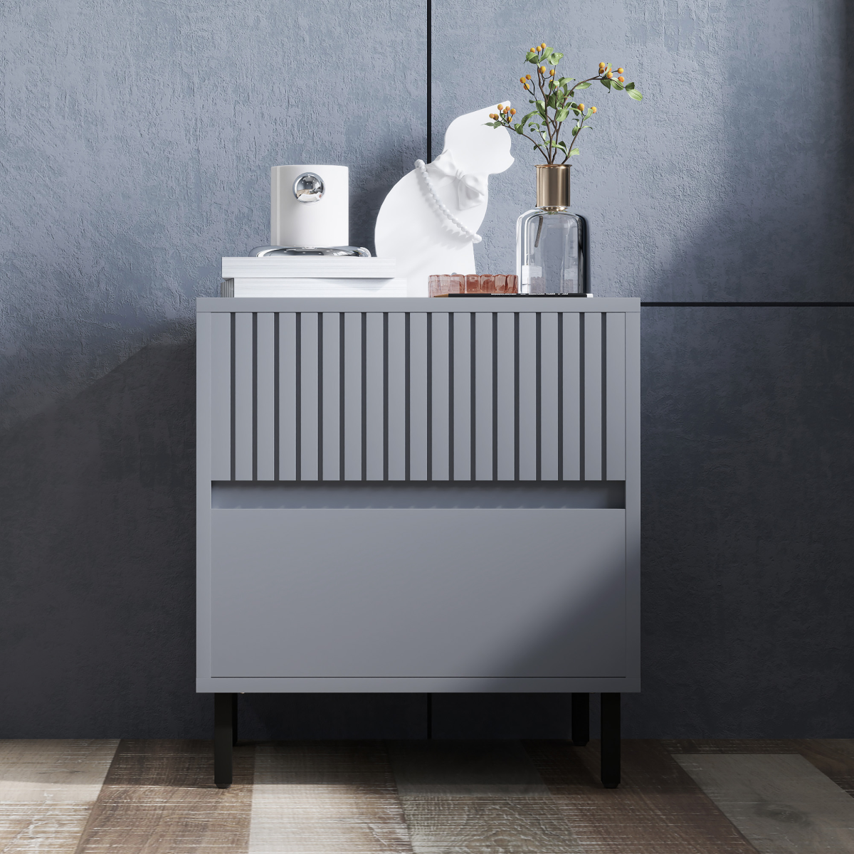 HOMCOM Bedside Table with 2 Drawers and Steel Legs for Bedroom