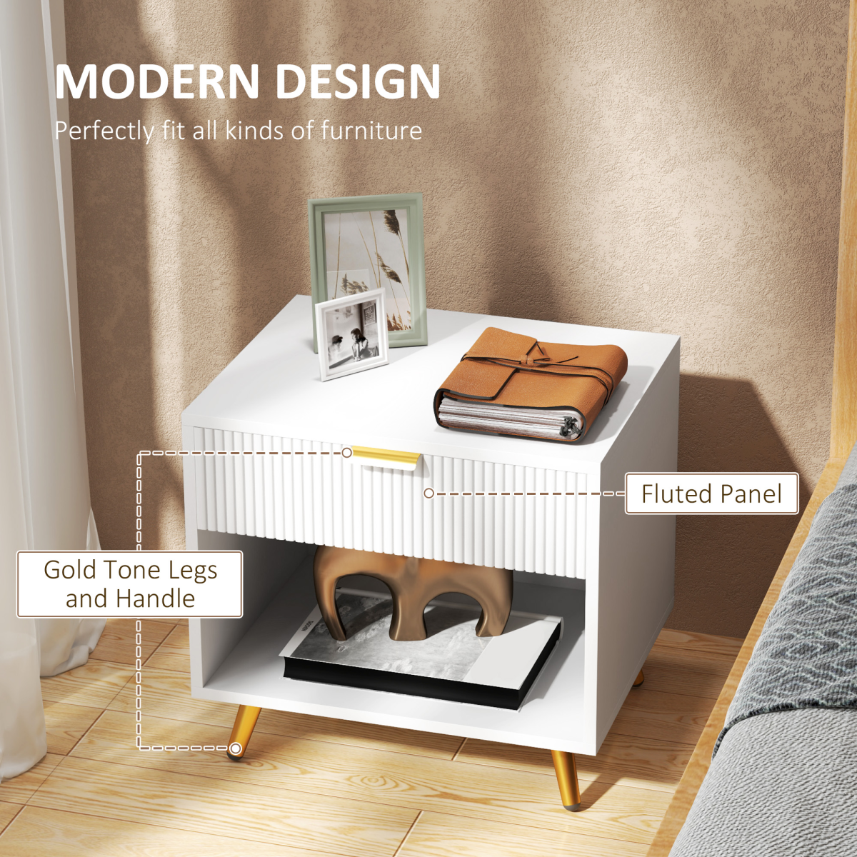 HOMCOM Small Table With Drawer, Open Compartment and Handle