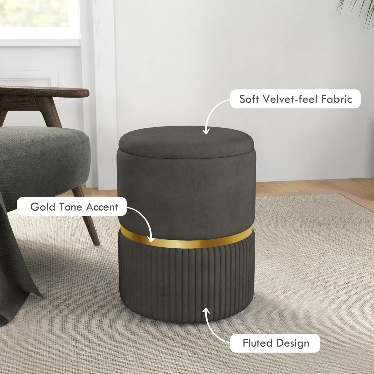 HOMCOM Round Pouffe, Storage Footstool with Cushioned Top