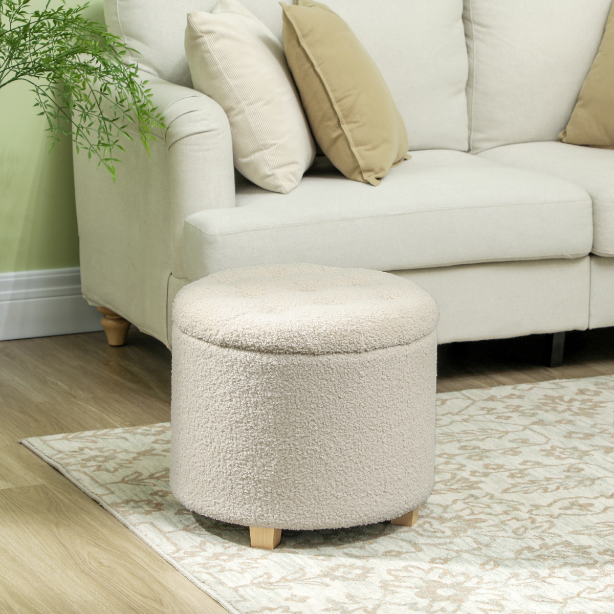 HOMCOM 45cm Round Ottoman with Storage, Lid, Cashmere Footstool