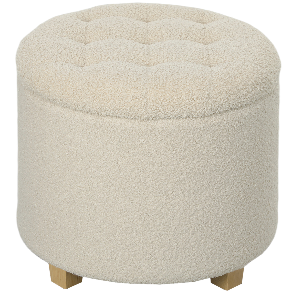 HOMCOM 45cm Round Ottoman with Storage, Lid, Cashmere Footstool