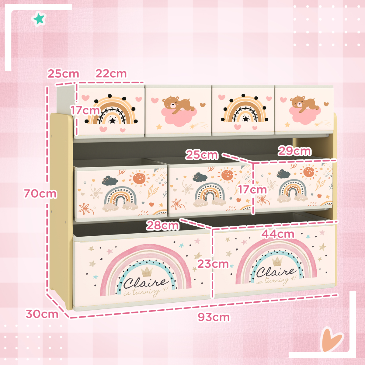AIYAPLAY 3-Tier Toy Organiser Shelf with 9 Storage Boxes for Bedroom