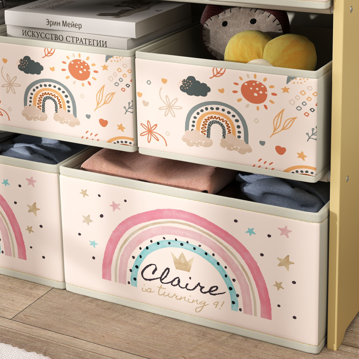 AIYAPLAY 3-Tier Toy Organiser Shelf with 9 Storage Boxes for Bedroom