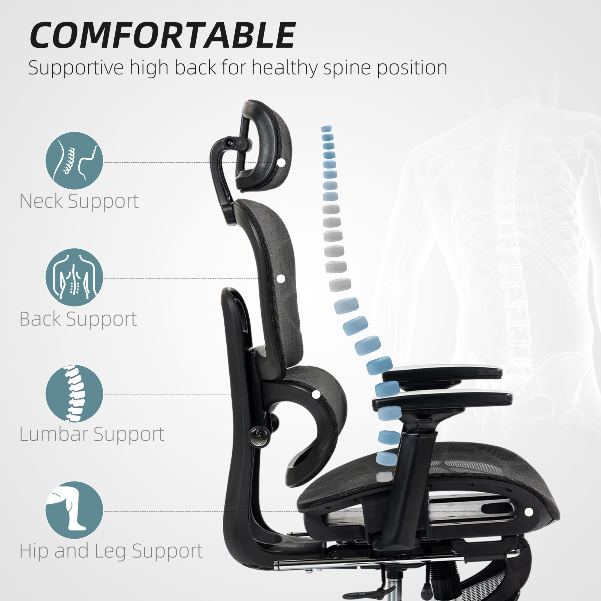HOMCOM Ergonomic Office Chair Swivel Computer Chair with 3D Armrest