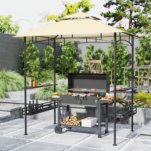 Outsunny 8' x 5' Grill Gazebo Canopy with 2 Side Shelves, Hook