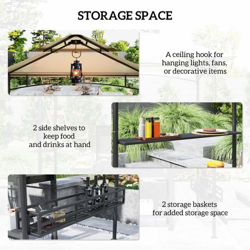 Outsunny 8' x 5' Grill Gazebo Canopy with 2 Side Shelves, Hook
