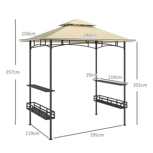 Outsunny 8' x 5' Grill Gazebo Canopy with 2 Side Shelves, Hook
