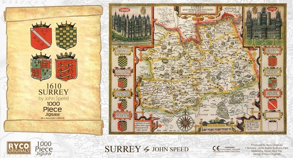 Surrey Historical Map 1000 Piece Jigsaw Puzzle (1610)