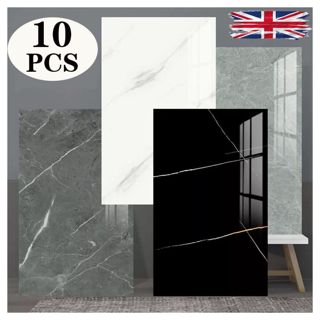 10x Marble Tiles Sticker Self-Adhesive Stick On Kitchen Home Wall Bathroom Decor