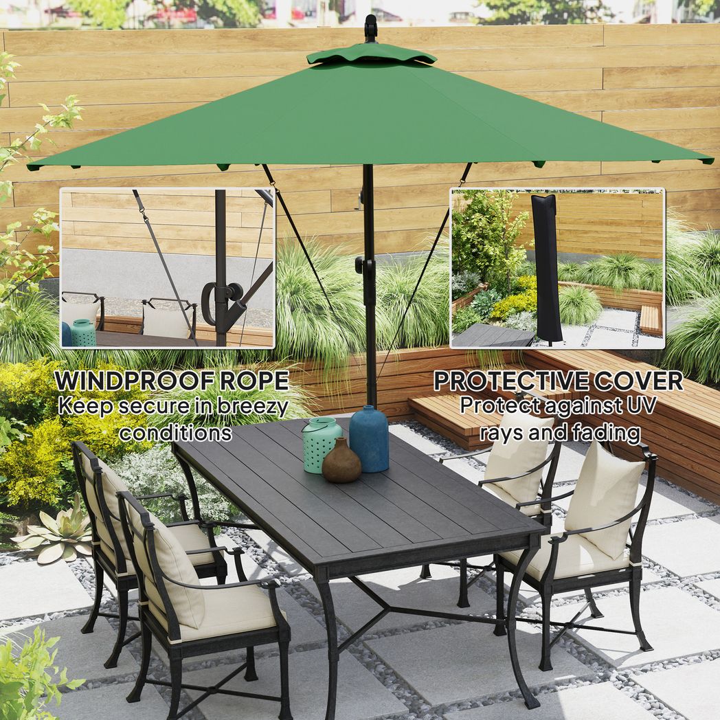 Outsunny 3(m) Cantilever Banana Parasol with Cover Wind Strap UPF50+