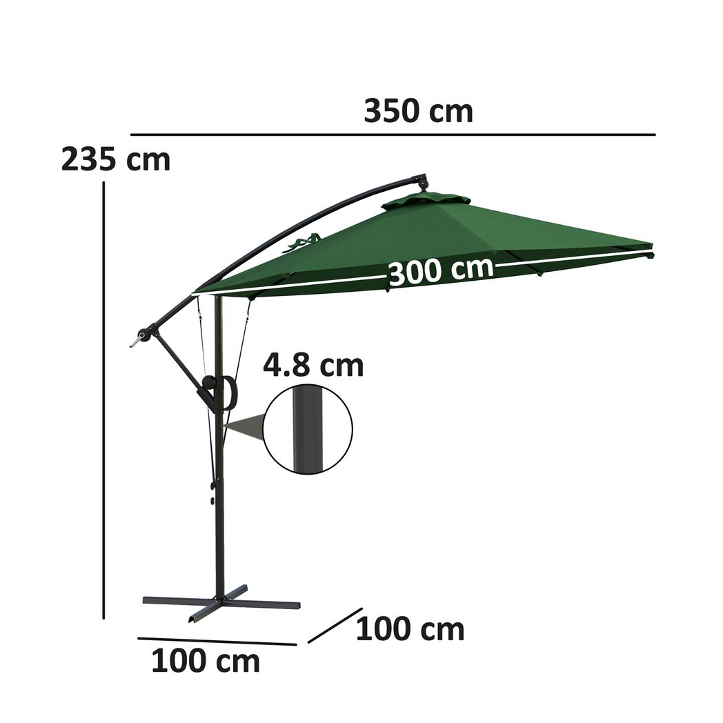 Outsunny 3(m) Cantilever Banana Parasol with Cover Wind Strap UPF50+