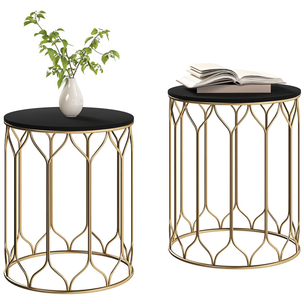Outsunny Nesting Small Garden Table Set of 2 with Marble Effect Top