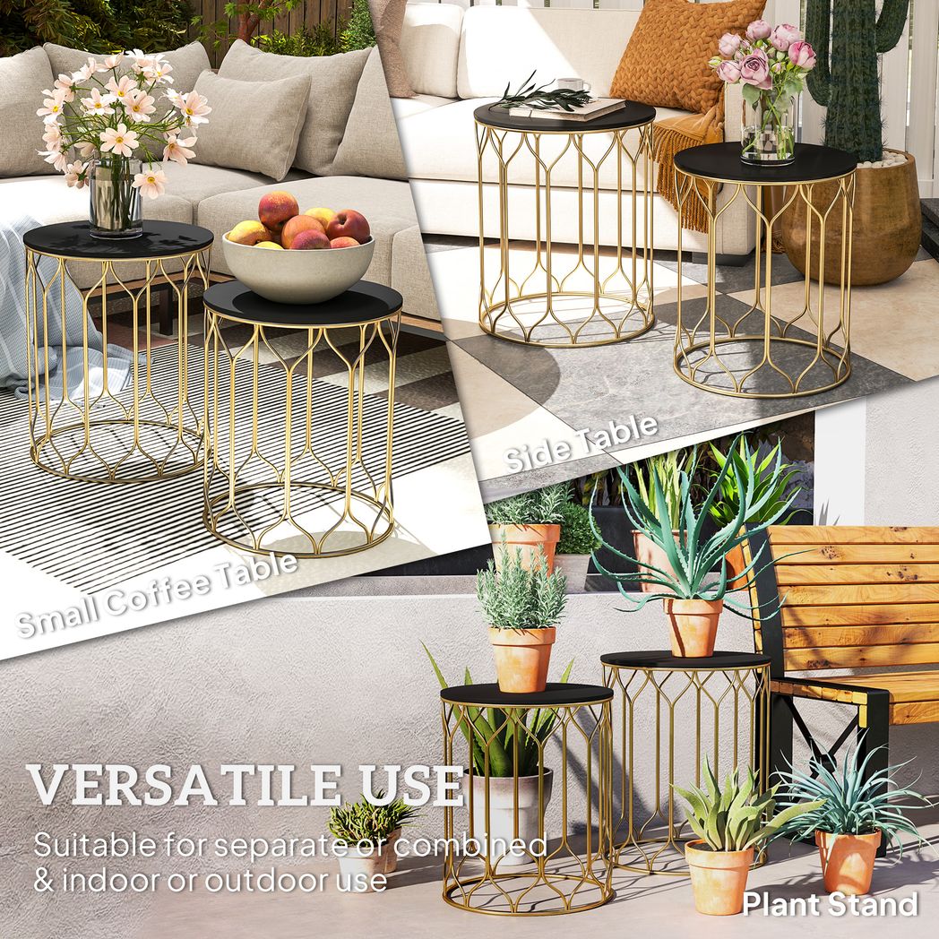 Outsunny Nesting Small Garden Table Set of 2 with Marble Effect Top