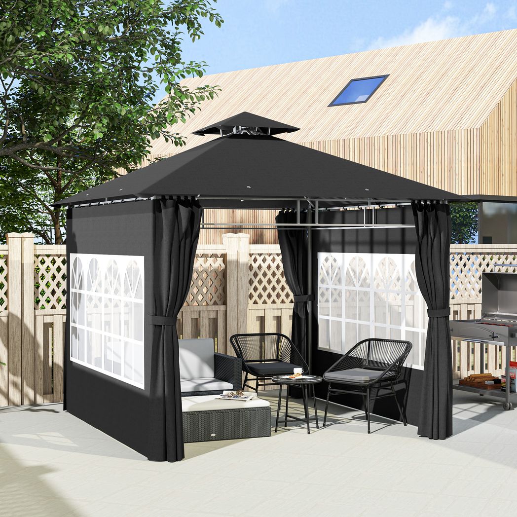Outsunny 3 x 3 m Garden Gazebo, Outdoor Gazebo Canopy Shelter