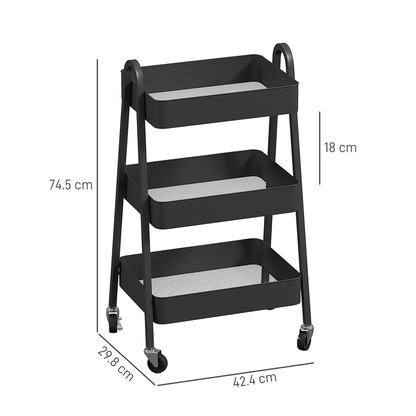 HOMCOM 3-Tier Rolling Utility Cart Kitchen Storage Trolley on Wheels Black