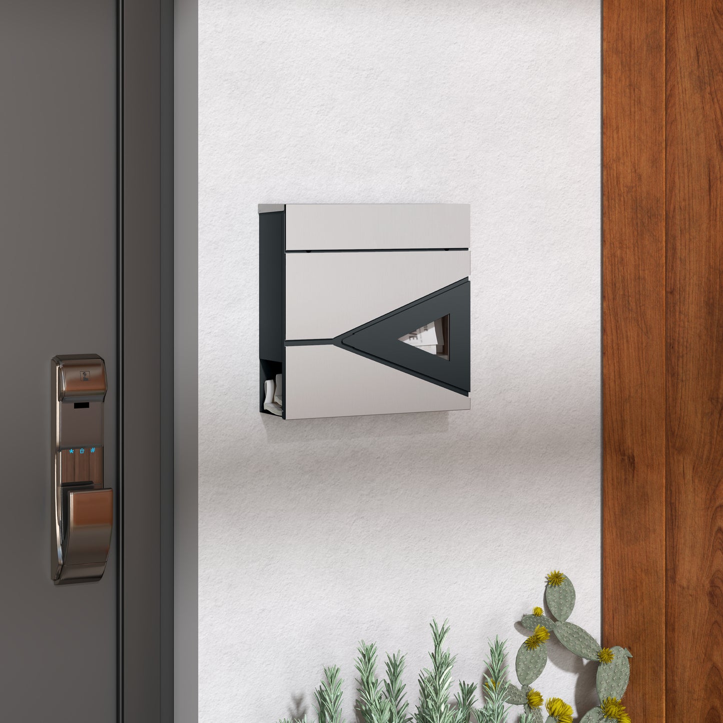 HOMCOM Modern Wall Mounted Post Box, Weatherproof Letterbox with Lock