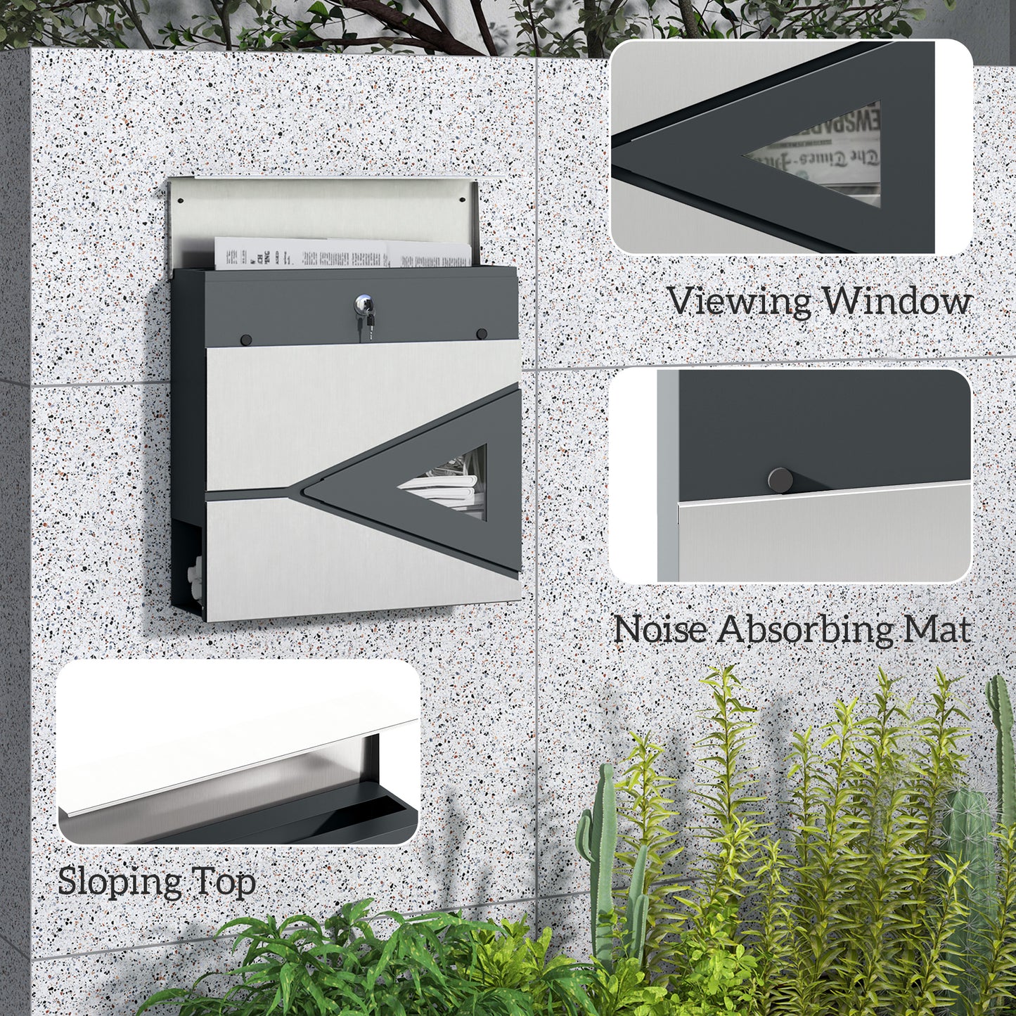 HOMCOM Modern Wall Mounted Post Box, Weatherproof Letterbox with Lock