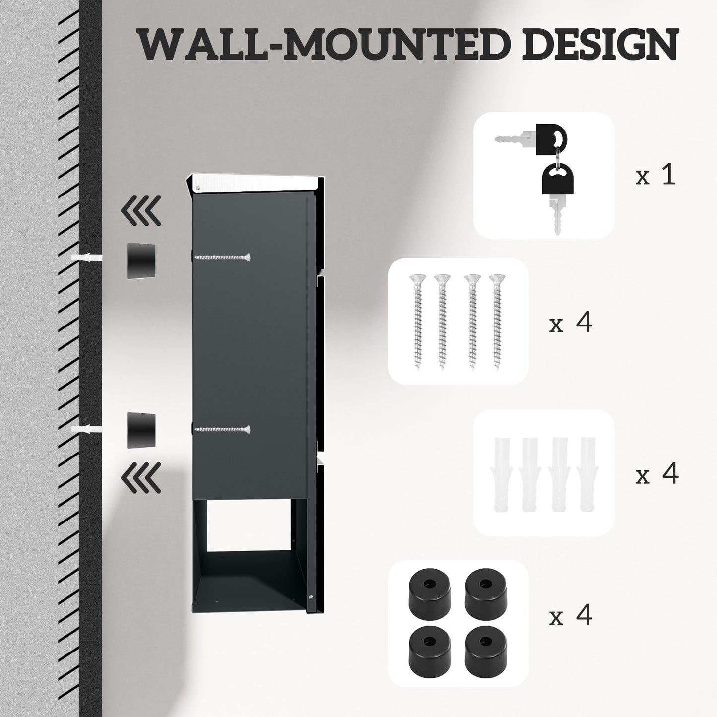 HOMCOM Modern Wall Mounted Post Box, Weatherproof Letterbox with Lock