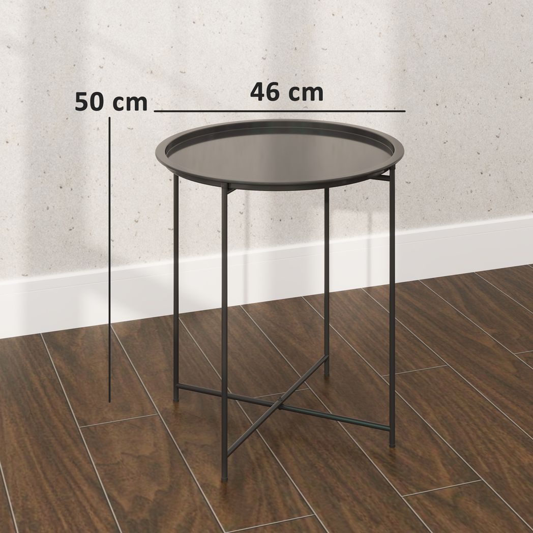 Outsunny 46cm Round Garden Table, Small Side Table w/ Removable Tray