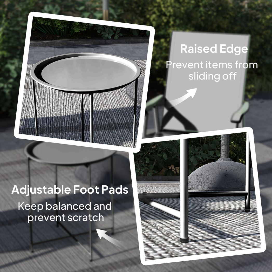 Outsunny 46cm Round Garden Table, Small Side Table w/ Removable Tray