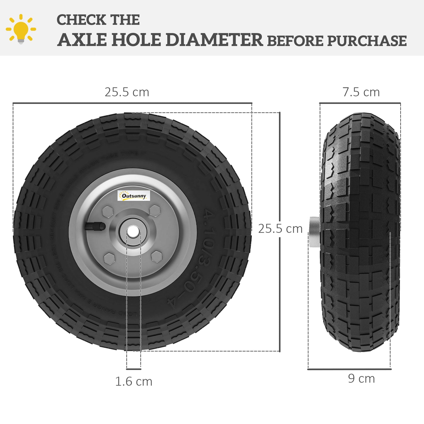 Outsunny Set of Four 10" Pneumatic Wheels for Barn Carts, Garden Cart Black