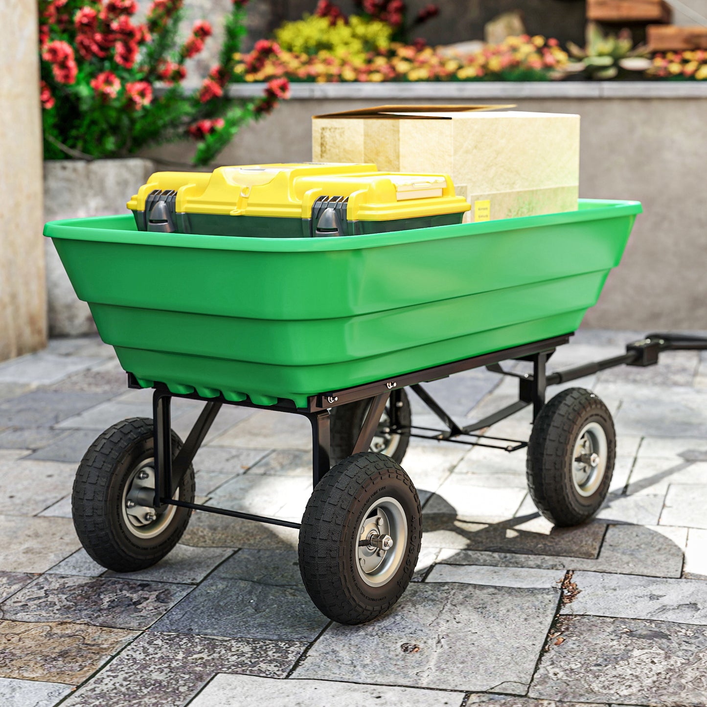 Outsunny Set of Four 10" Pneumatic Wheels for Barn Carts, Garden Cart Black