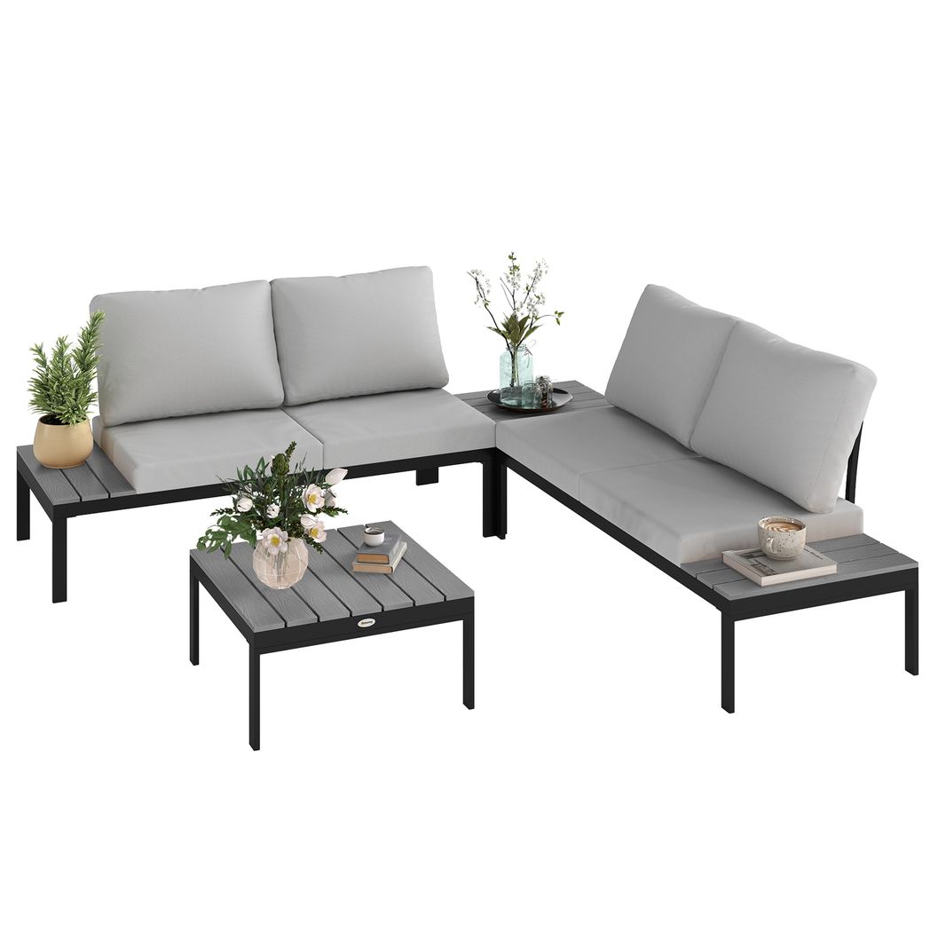 Outsunny 4 Seater Garden Corner Sofa Set with Removable Thick Cushions
