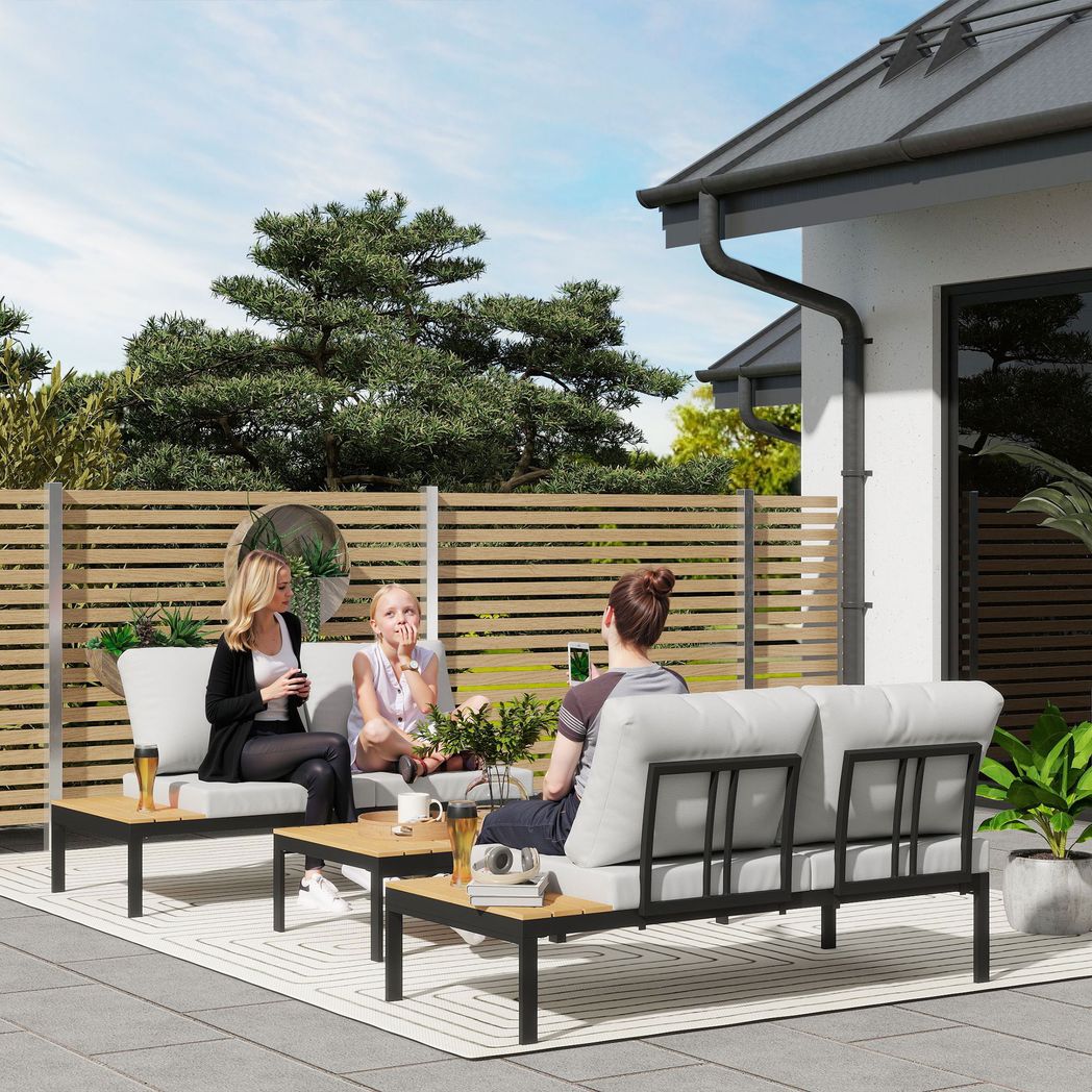 Outsunny 4 Seater Garden Corner Sofa Set with Removable Thick Cushions