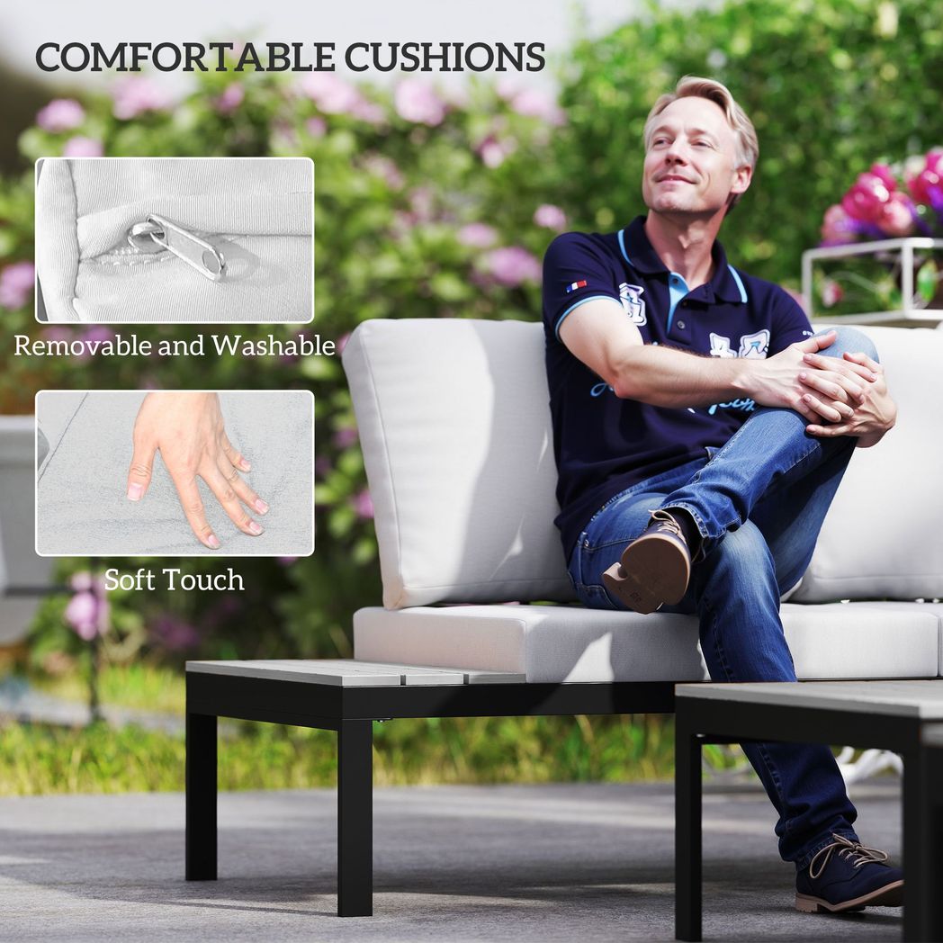 Outsunny 4 Seater Garden Corner Sofa Set with Removable Thick Cushions