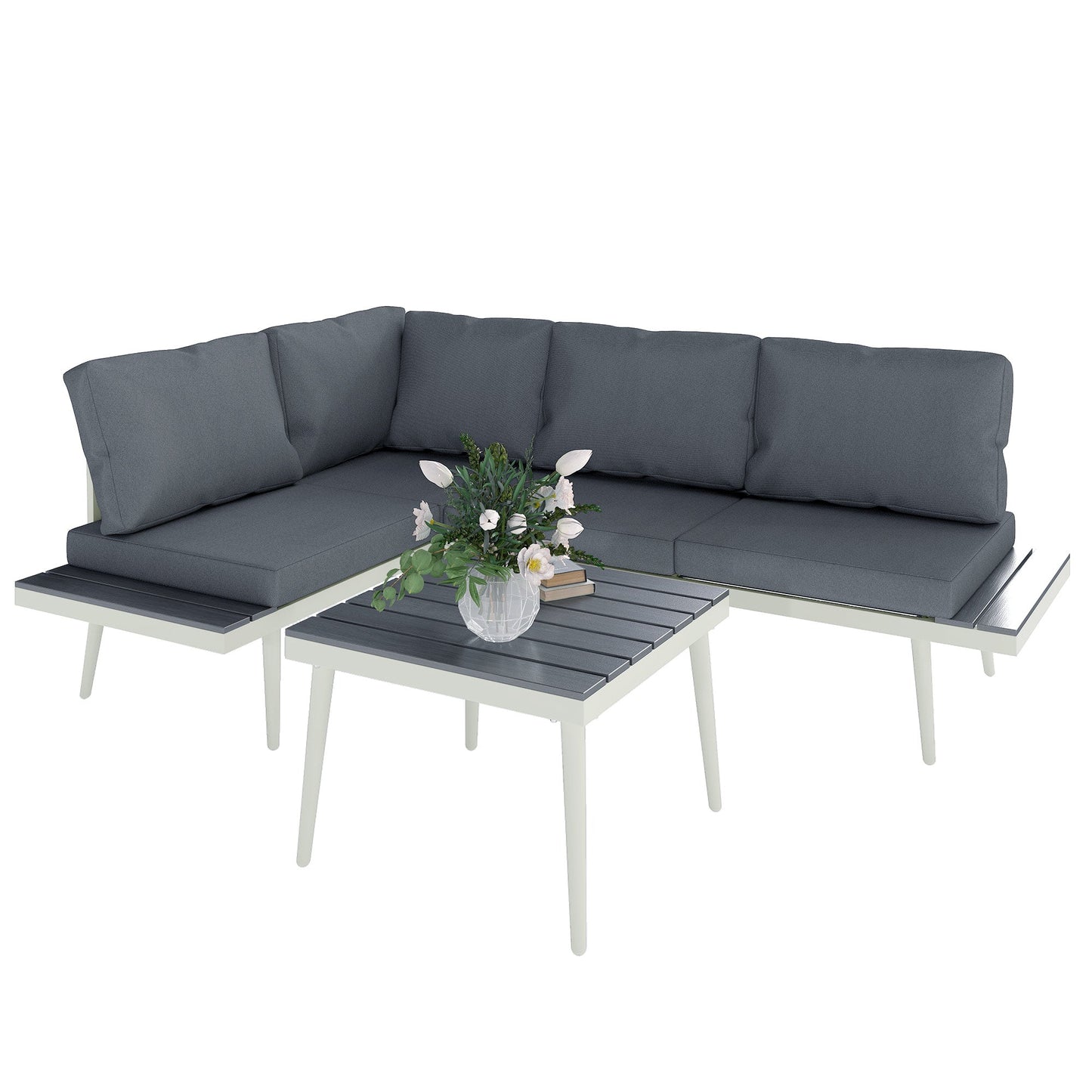 Outsunny 3 Piece Garden Furniture Set with 5-Level Adjustable Lounger, Grey