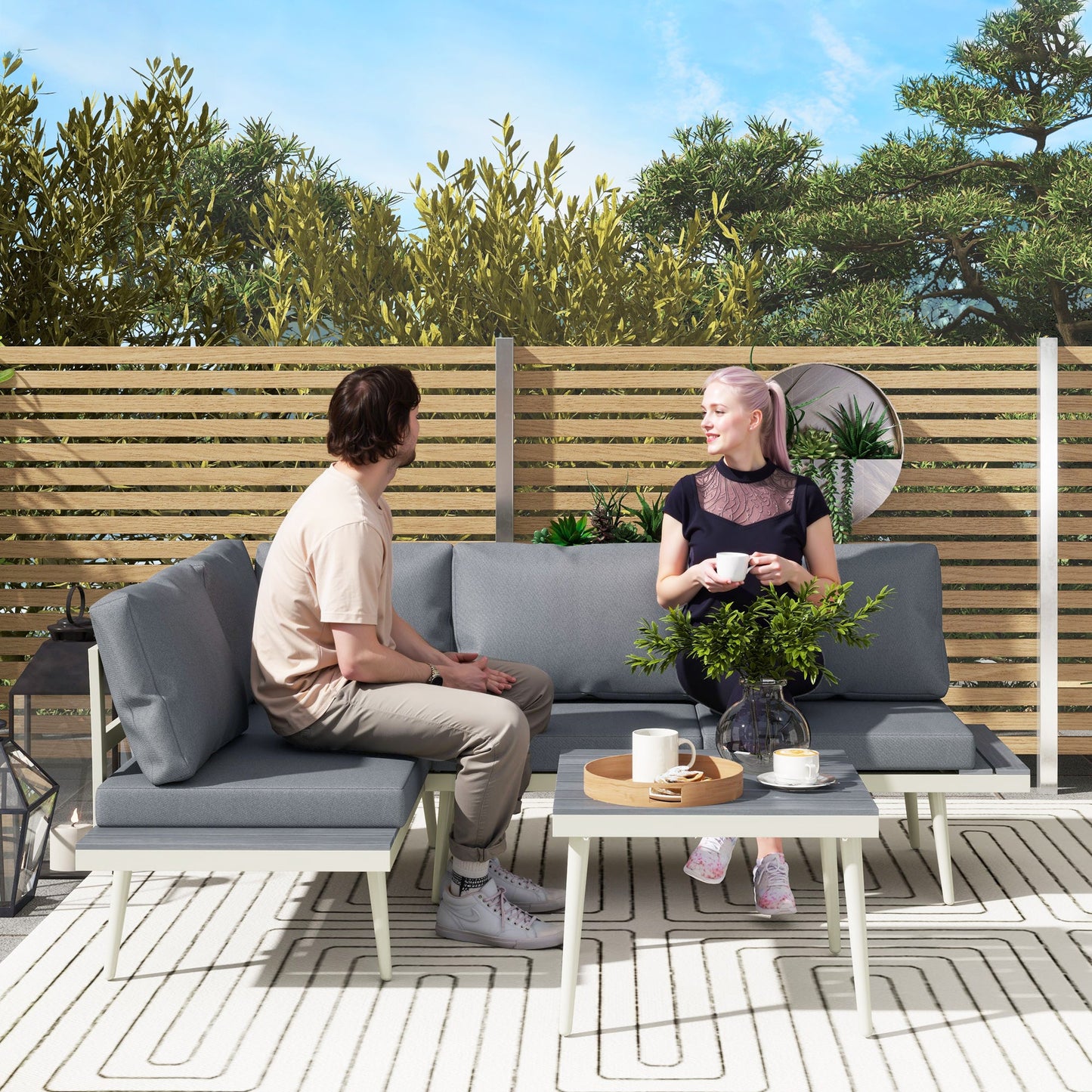 Outsunny 3 Piece Garden Furniture Set with 5-Level Adjustable Lounger, Grey