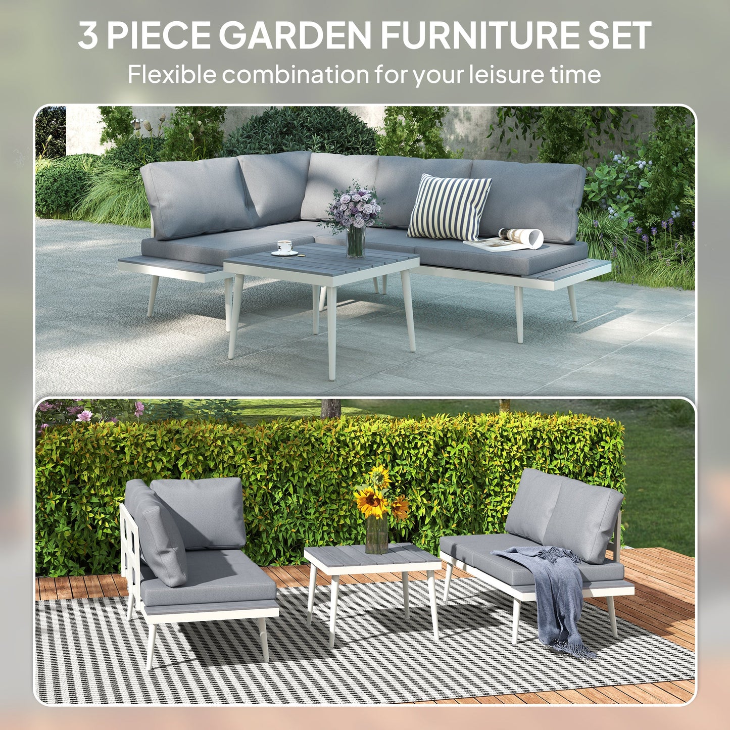 Outsunny 3 Piece Garden Furniture Set with 5-Level Adjustable Lounger, Grey