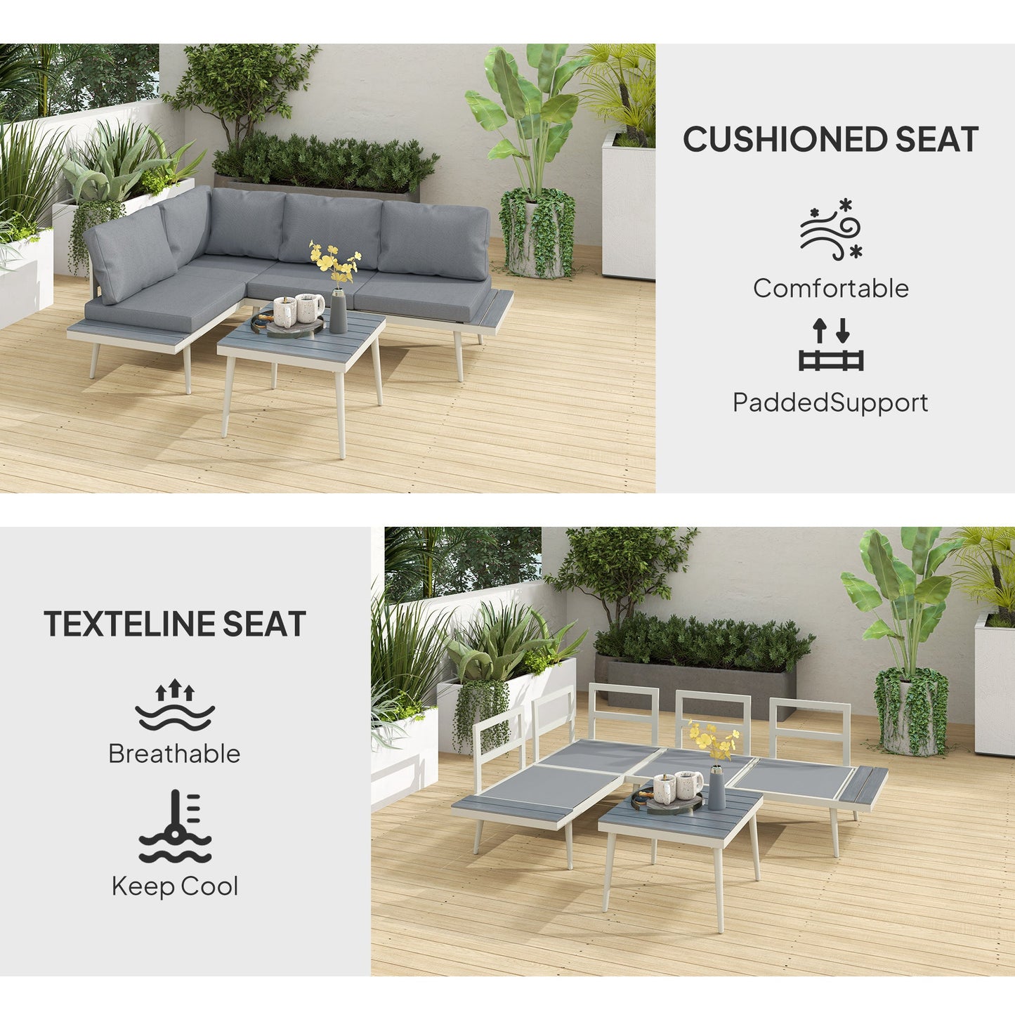 Outsunny 3 Piece Garden Furniture Set with 5-Level Adjustable Lounger, Grey
