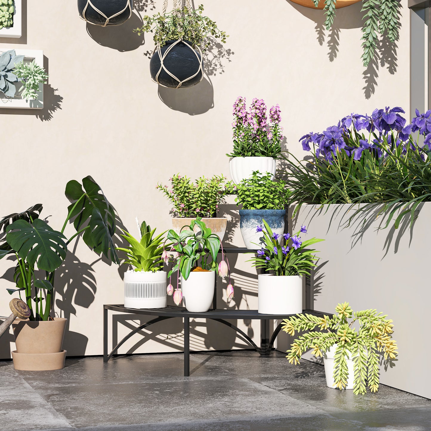 Outsunny 3 Tier Metal Corner Plant Stand for Garden Balcony Patio, Black