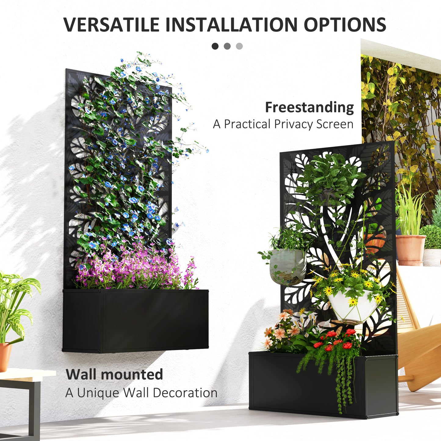 Outsunny Metal Raised Garden Bed with Trellis, Outdoor Elevated Planter Box